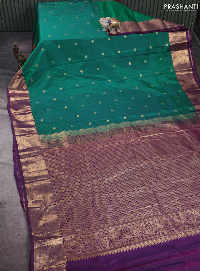 Peacock Green & Purple Bangalori Silk - Buttas