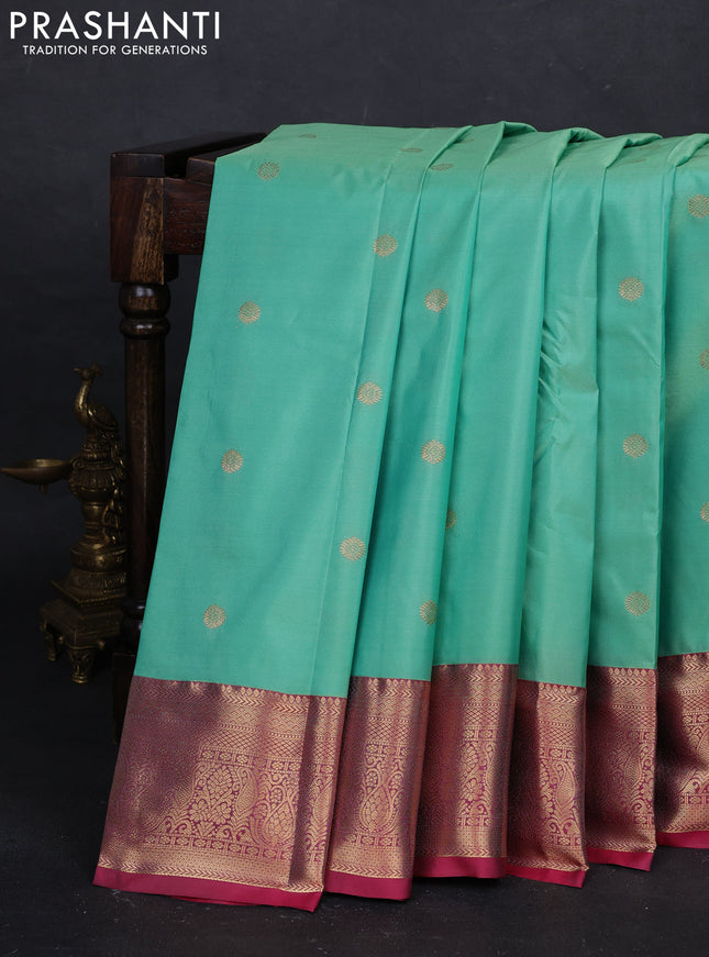 Teal Green & Pink Bangalori Silk - Buttas