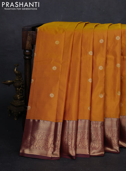Mustard Yellow & Maroon Bangalori Silk - Buttas