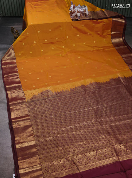 Mustard Yellow & Maroon Bangalori Silk - Buttas