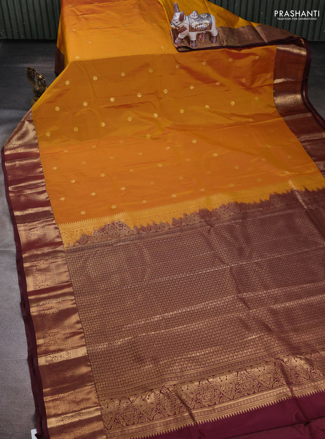Mustard Yellow & Maroon Bangalori Silk - Buttas