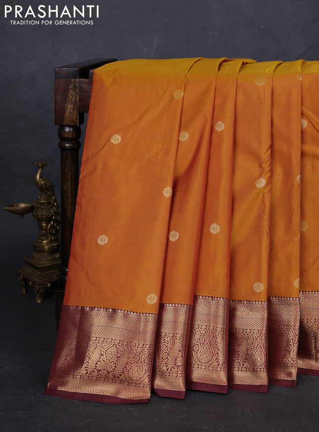 Mustard Yellow & Brown Bangalori Silk - Buttas