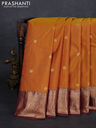 Mustard Yellow & Brown Bangalori Silk - Buttas