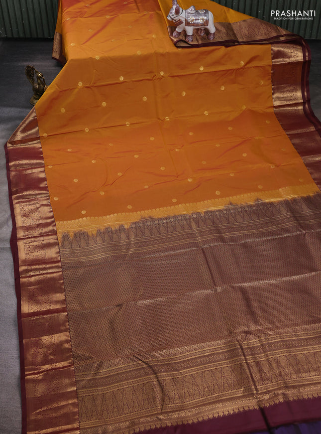 Mustard Yellow & Brown Bangalori Silk - Buttas