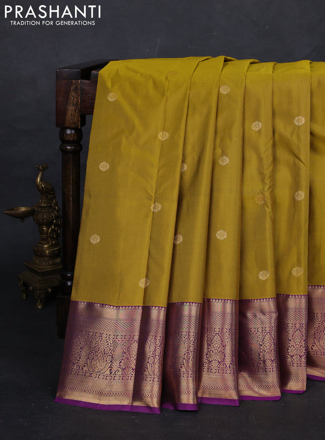 Mustard Yellow & Purple Bangalori Silk - Buttas