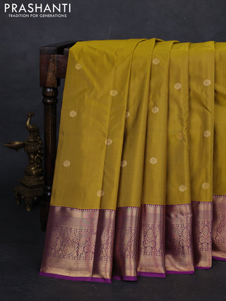 Mustard Yellow & Purple Bangalori Silk - Buttas