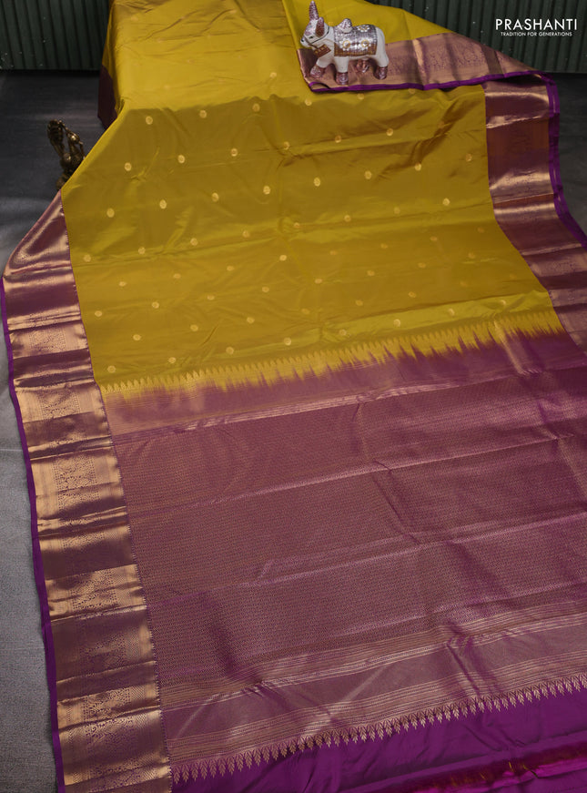 Mustard Yellow & Purple Bangalori Silk - Buttas