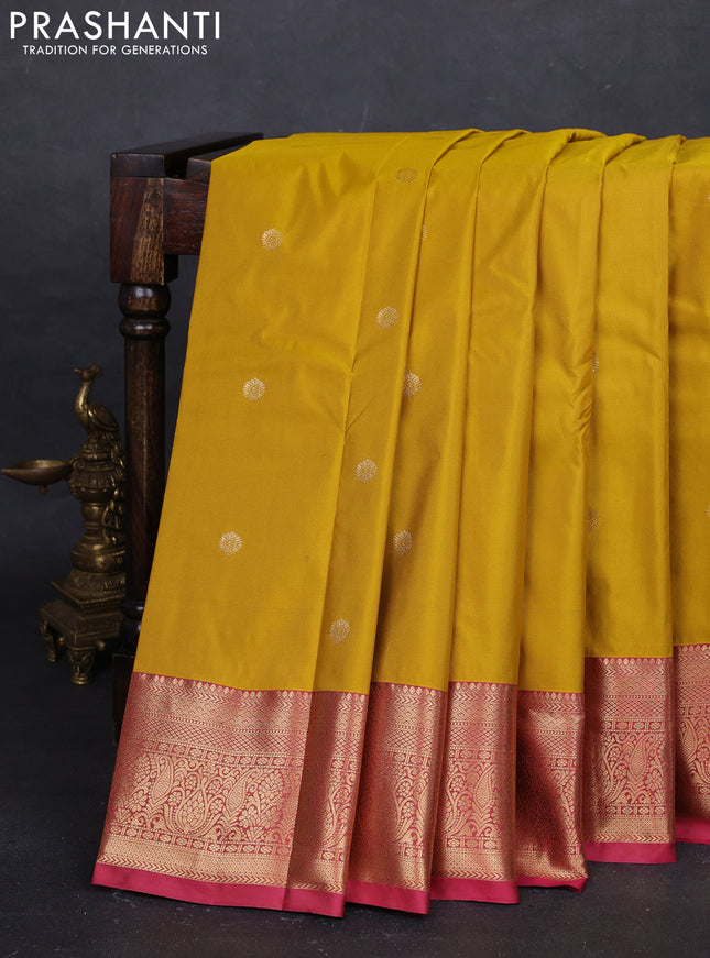 Mustard Yellow & Pink Bangalori Silk - Buttas