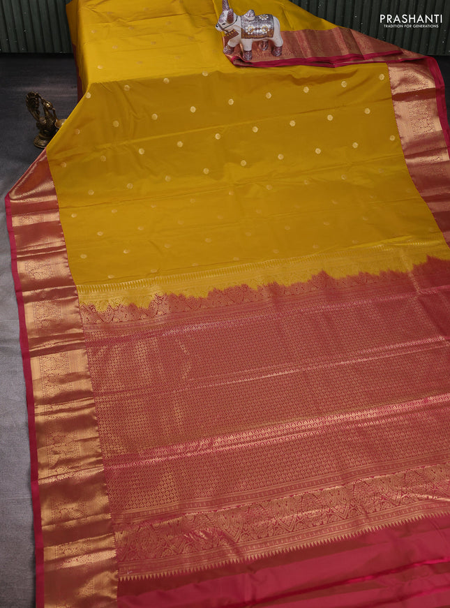 Mustard Yellow & Pink Bangalori Silk - Buttas