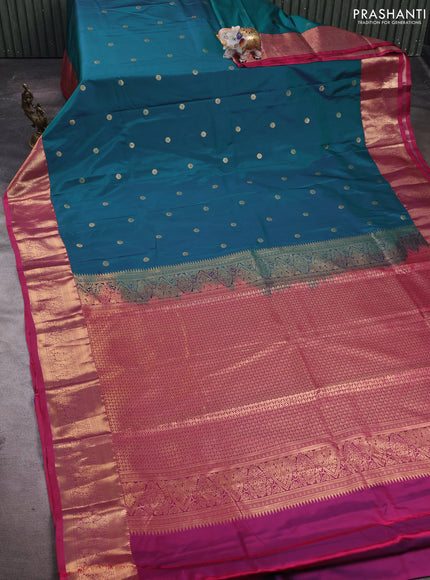 Peacock Green & Pink Bangalori Silk - Buttas