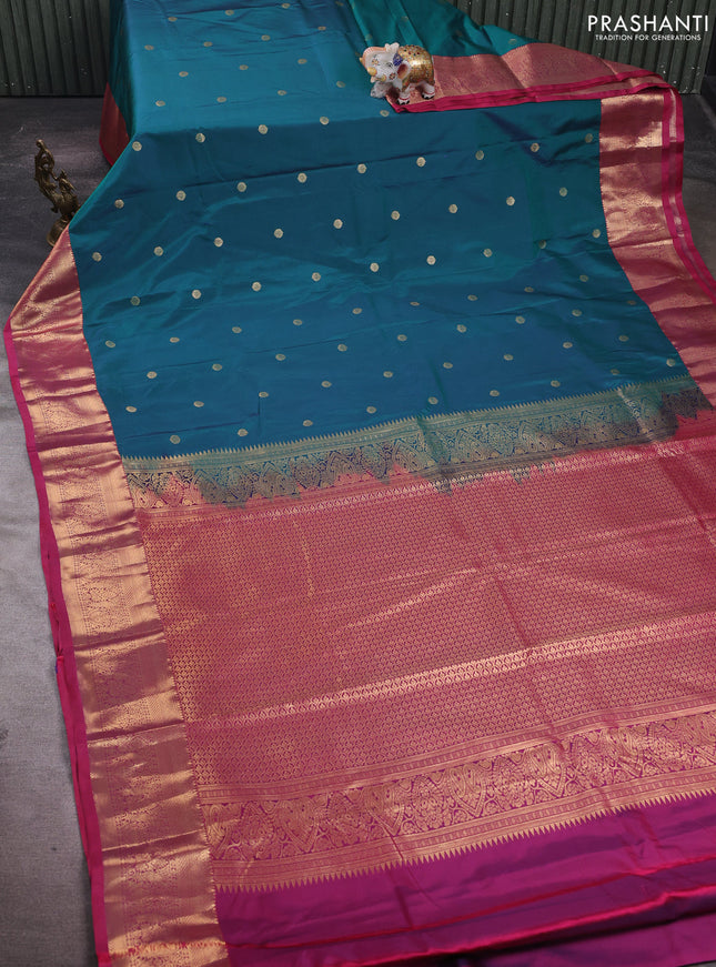 Peacock Green & Pink Bangalori Silk - Buttas