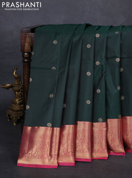 Bottle Green & Pink Bangalori Silk - Buttas