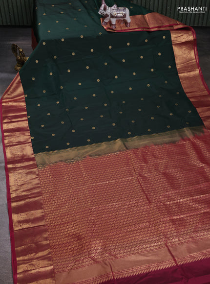 Bottle Green & Pink Bangalori Silk - Buttas