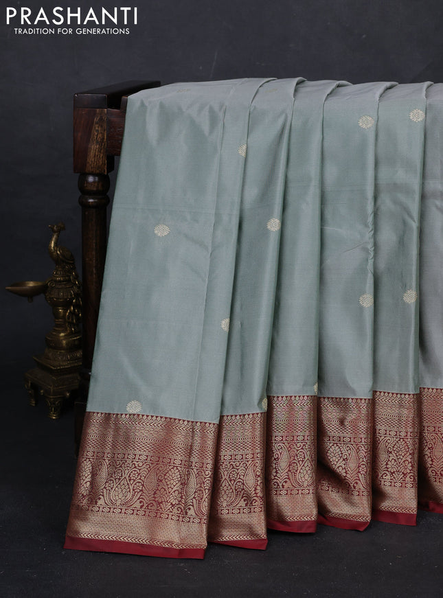 Pastel Green & Maroon Bangalori Silk - Buttas