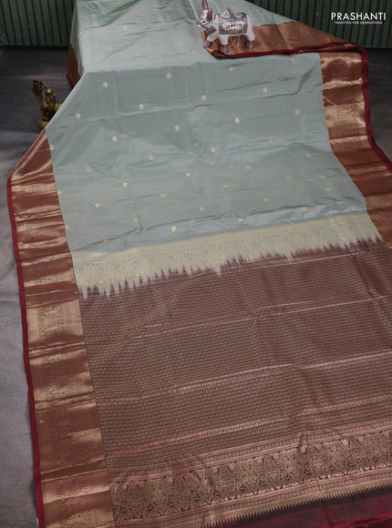 Pastel Green & Maroon Bangalori Silk - Buttas