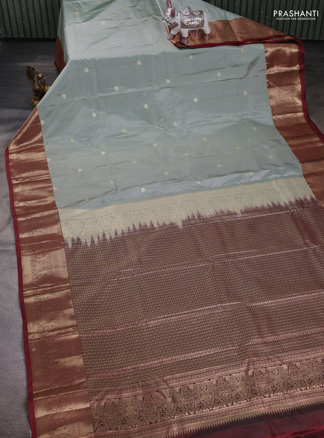 Pastel Green & Maroon Bangalori Silk - Buttas