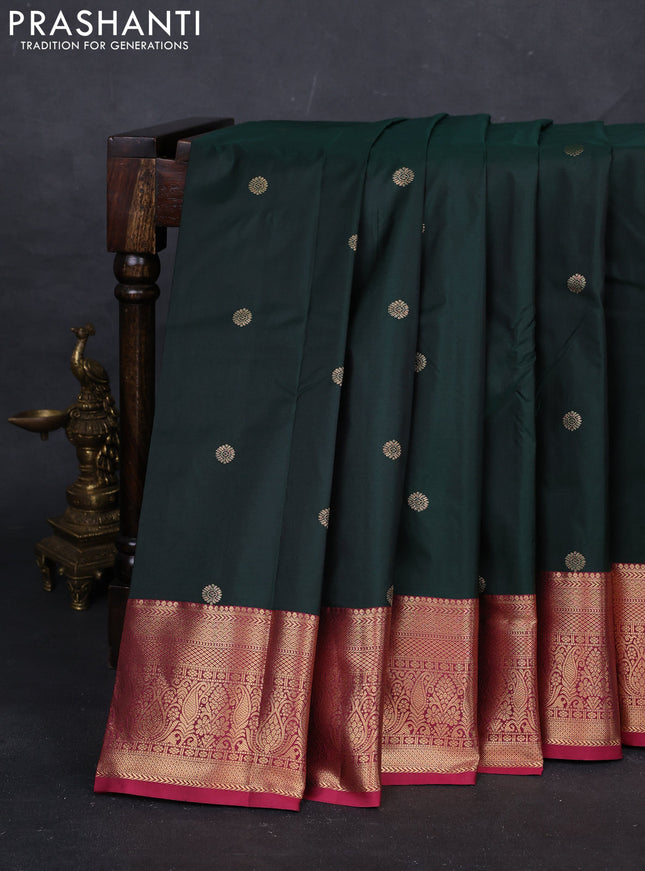 Bottle Green & Magenta Pink Bangalori Silk - Buttas