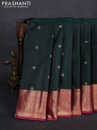 Bottle Green & Magenta Pink Bangalori Silk - Buttas