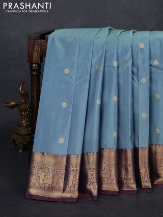 Pastel Blue & Wine Bangalori Silk - Buttas