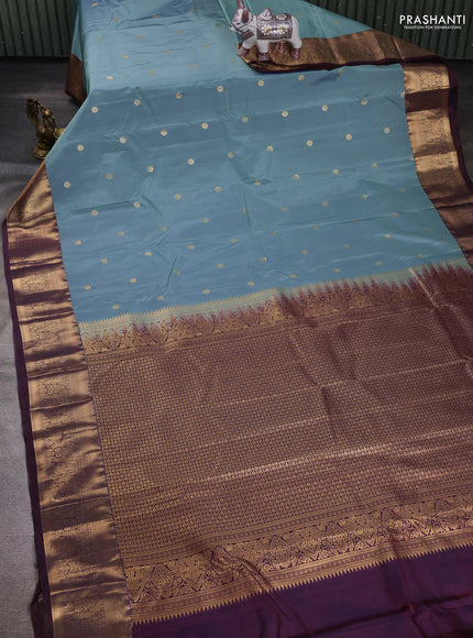 Pastel Blue & Wine Bangalori Silk - Buttas