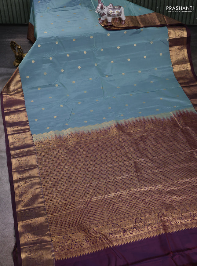 Pastel Blue & Wine Bangalori Silk - Buttas