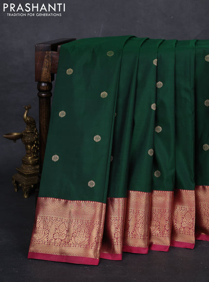 Bottle Green & Pink Bangalori Silk - Buttas