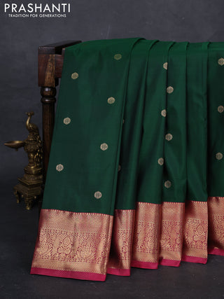 Bottle Green & Pink Bangalori Silk - Buttas