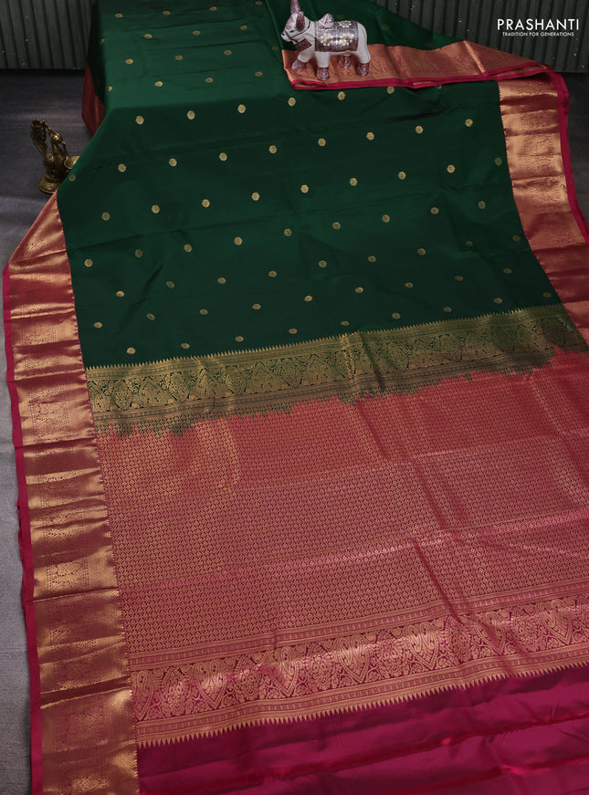 Bottle Green & Pink Bangalori Silk - Buttas