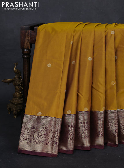Mustard Yellow & Wine Bangalori Silk - Buttas