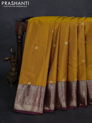 Mustard Yellow & Wine Bangalori Silk - Buttas