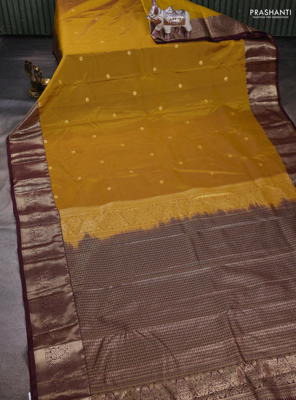 Mustard Yellow & Wine Bangalori Silk - Buttas