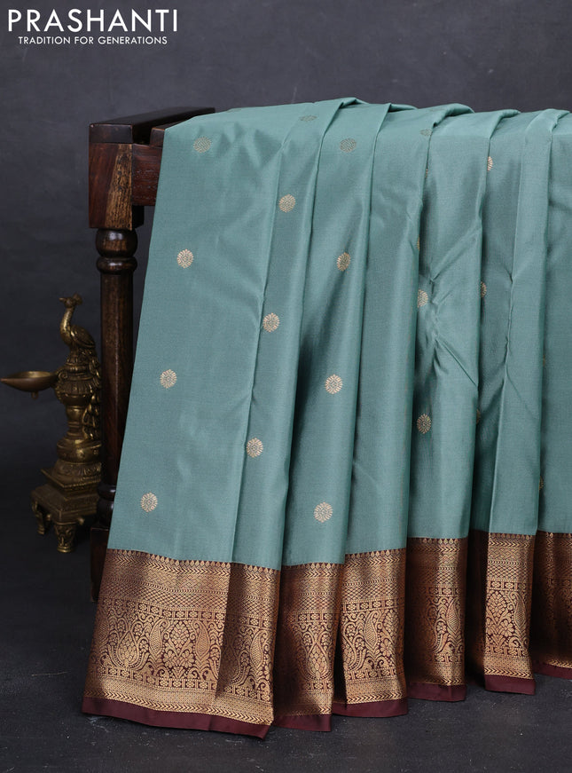 Pastel Green & Brown Bangalori Silk - Buttas