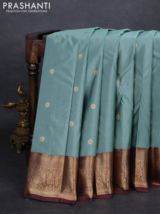 Pastel Green & Brown Bangalori Silk - Buttas