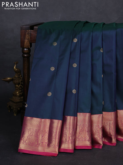 Peacock Green & Pink Bangalori Silk - Buttas