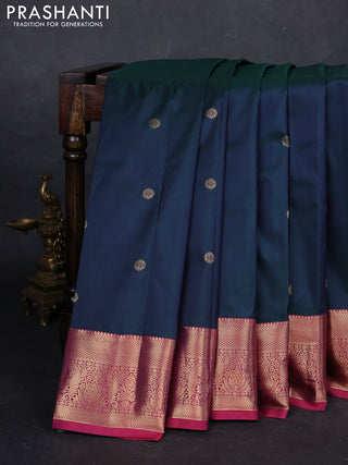 Peacock Green & Pink Bangalori Silk - Buttas