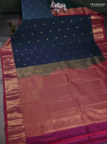 Peacock Green & Pink Bangalori Silk - Buttas