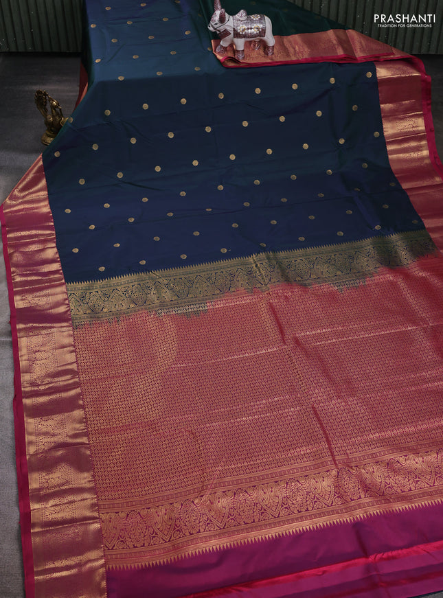 Peacock Green & Pink Bangalori Silk - Buttas