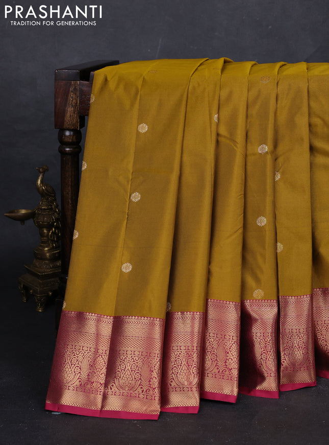 Mustard Yellow & Pink Bangalori Silk - Buttas