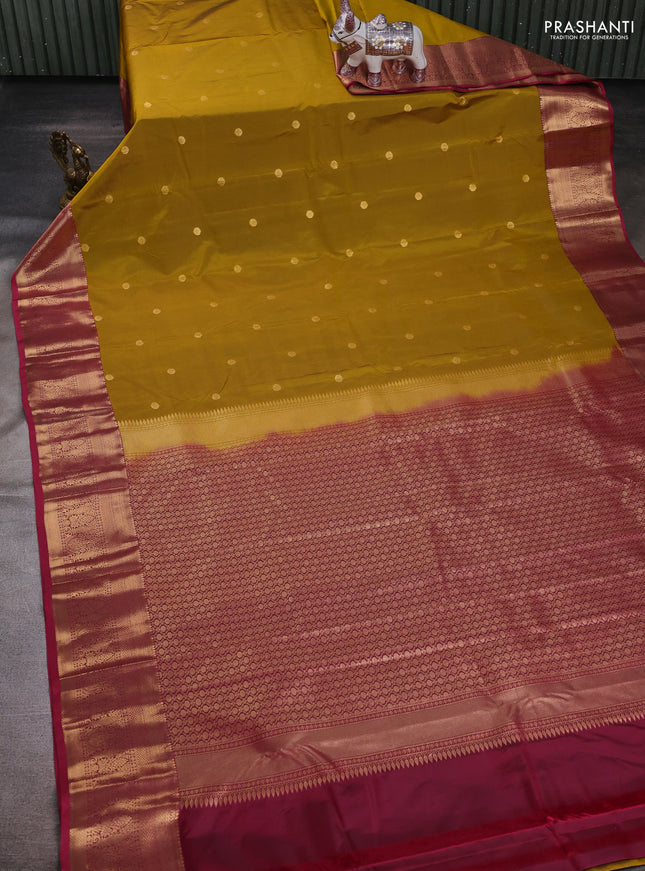 Mustard Yellow & Pink Bangalori Silk - Buttas