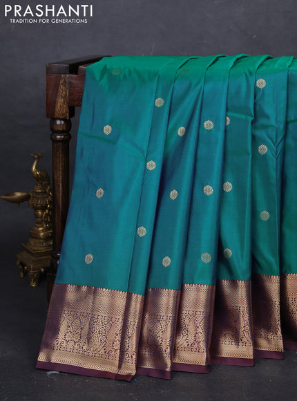 Peacock Green & Maroon Bangalori Silk - Buttas