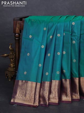 Peacock Green & Maroon Bangalori Silk - Buttas