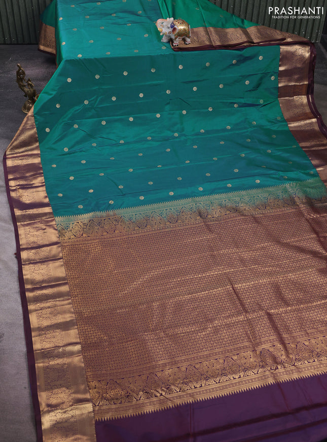 Peacock Green & Maroon Bangalori Silk - Buttas