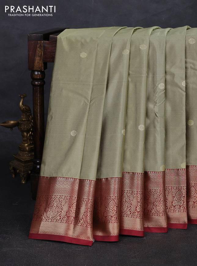 Elaichi Green & Maroon Bangalori Silk - Buttas