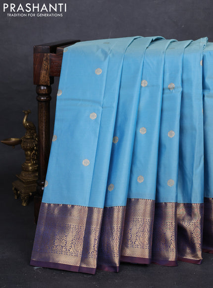Pastel Blue & Maroon Bangalori Silk - Buttas