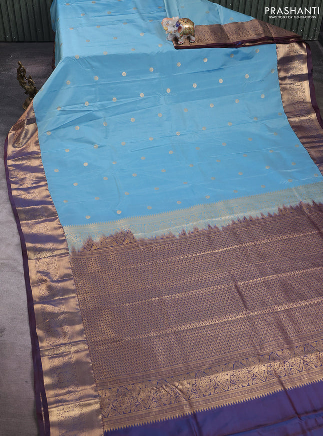 Pastel Blue & Maroon Bangalori Silk - Buttas