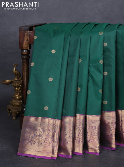 Bottle Green & Purple Bangalori Silk - Buttas