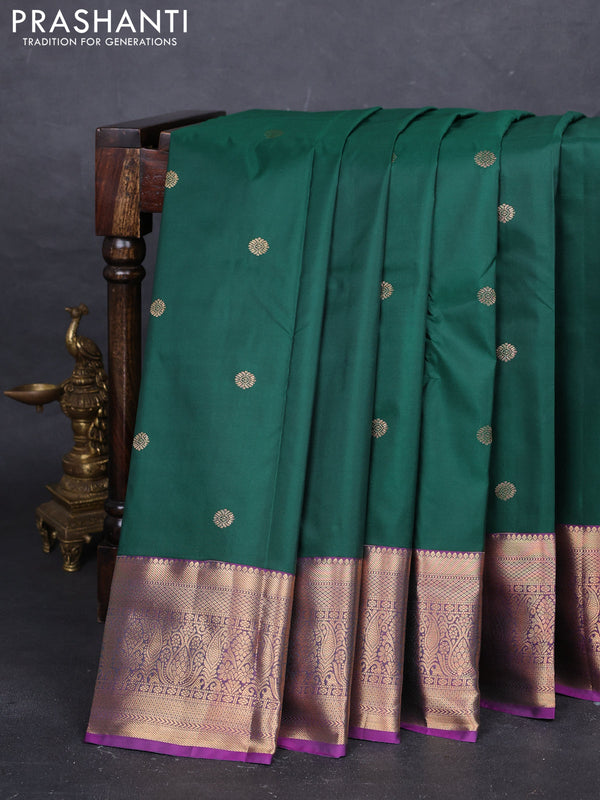 Bottle Green & Purple Bangalori Silk - Buttas
