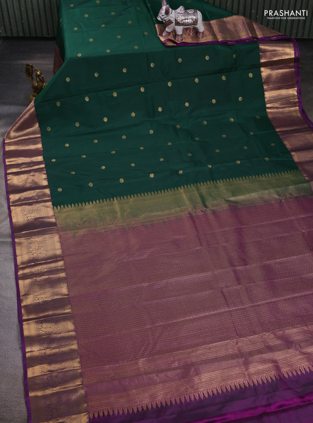 Bottle Green & Purple Bangalori Silk - Buttas