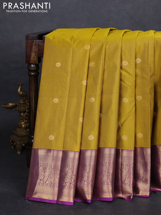 Mustard Yellow & Purple Bangalori Silk - Buttas