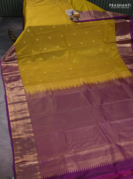 Mustard Yellow & Purple Bangalori Silk - Buttas